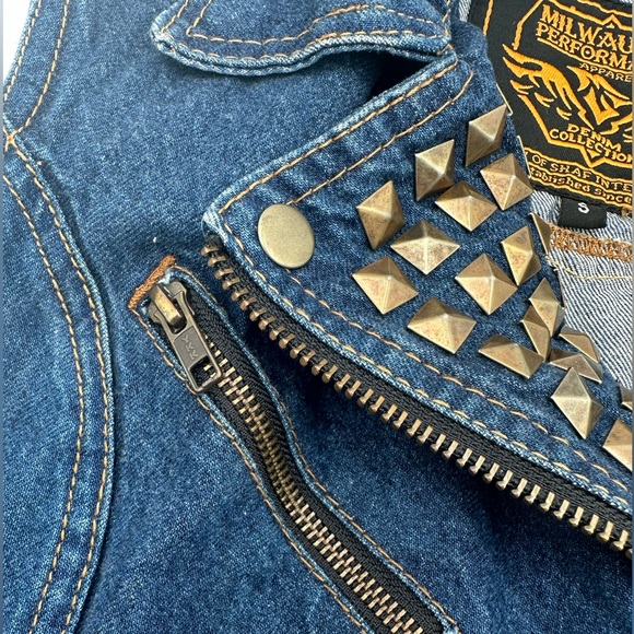 Milwaukee Performance Motorcycle Denim Studded Vest with Zipper Front - Picture 6 of 7